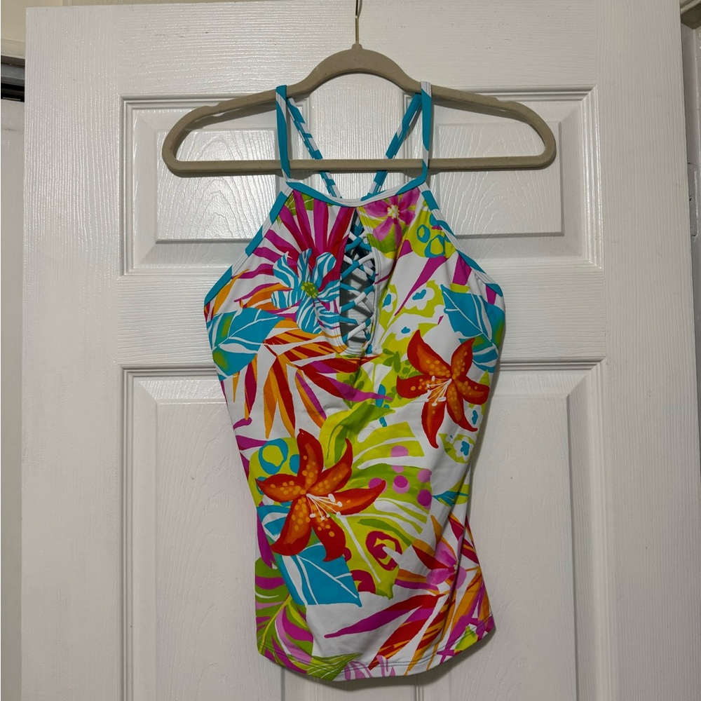 NWT Bleu Rod Beattie Lattice Front Floral Tankini Top Size 12 - Picture 2 of 7